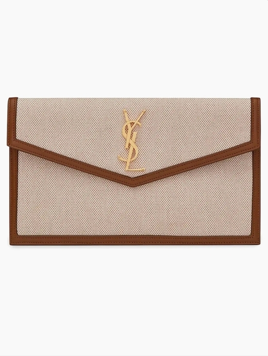 Saint Laurent Handbags - NWT Saint Laurent Uptown Pouch Canvas Smooth Leather NEW IN BOX FULL SET Cream